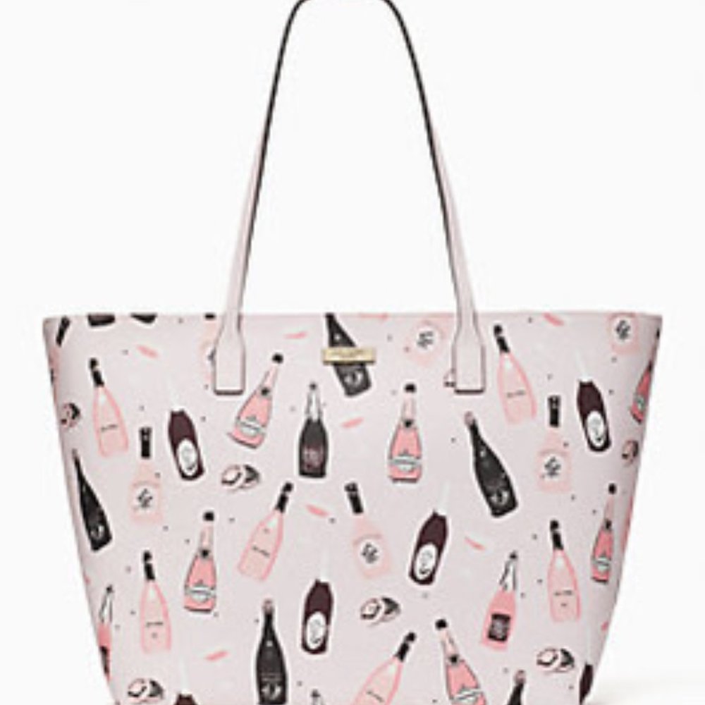 Kate Spade Tote Pink Large Shore Street Margareta Wine Bottles Saffiano #K4887